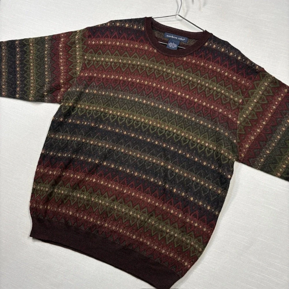 Northern Isles Sweater Men L Geometric Nordic Heart Pattern
